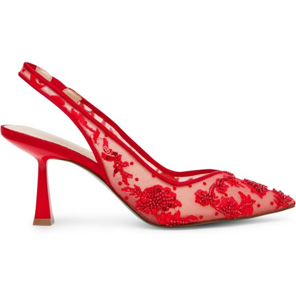 Betsey Johnson Womens Red Textile Closed Pointed Toe Slingback Nikki Pump - Picture 6 of 7